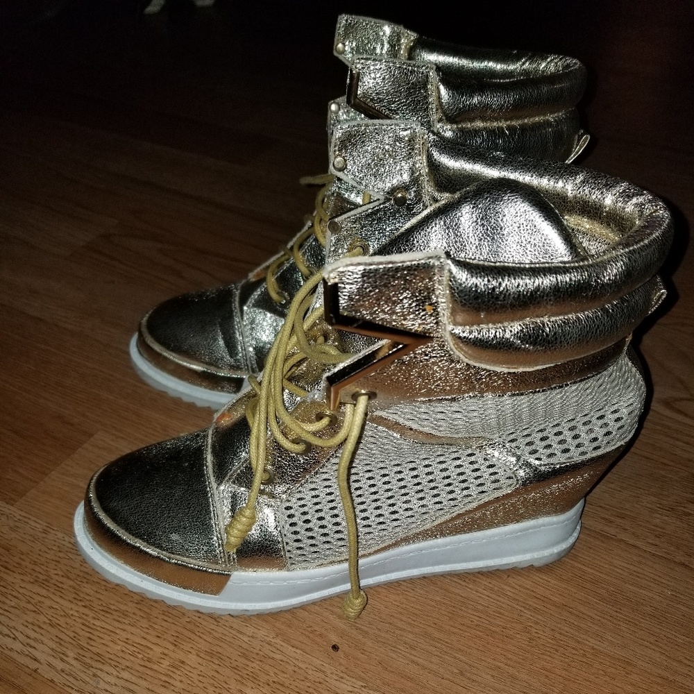 Gold Wedge Sneakers